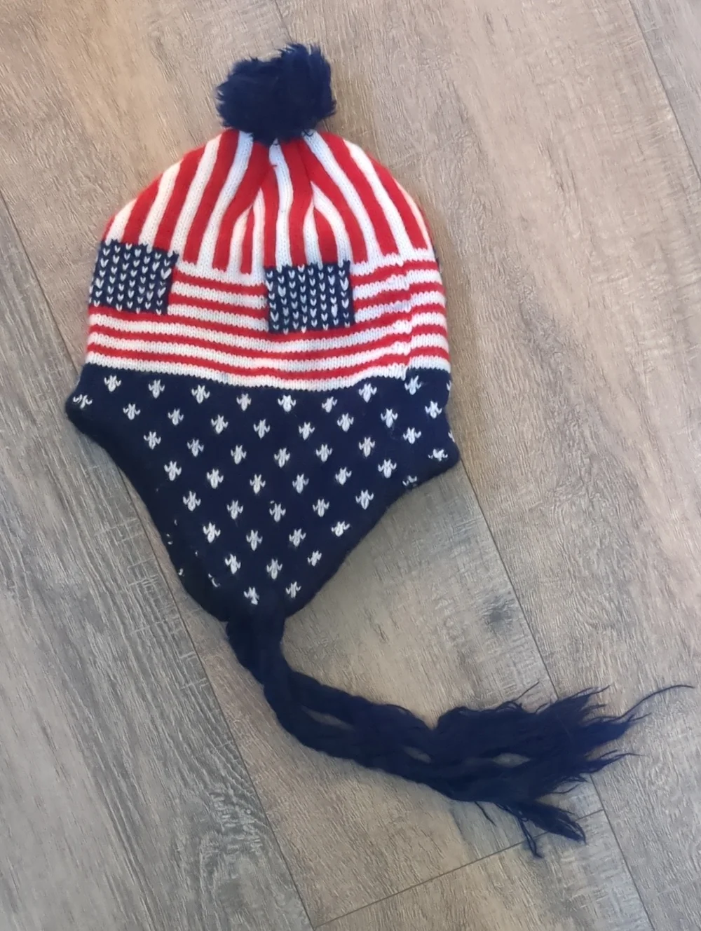 American Flag Pattern Ear-Flap Knit Beanie